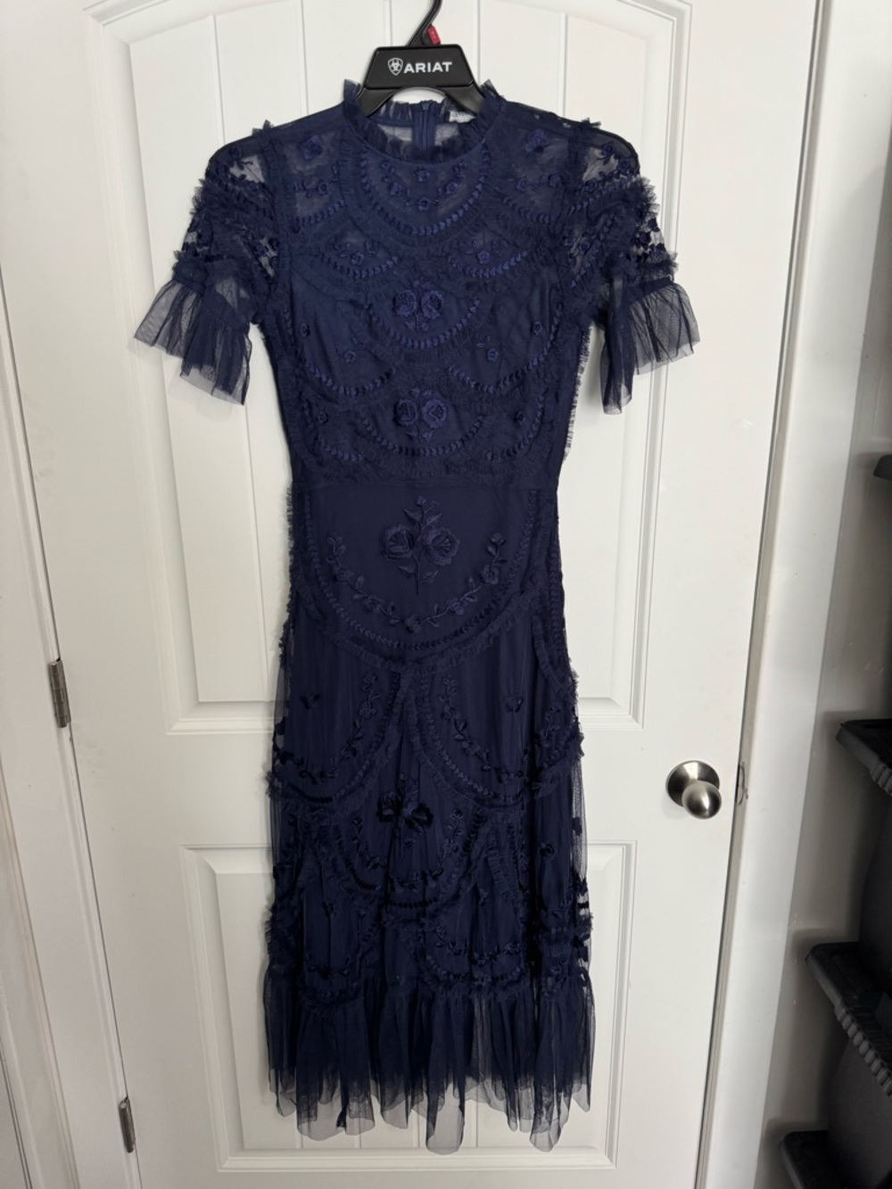 Tolani Shantel Embroidered Mesh Midi Dress Navy Women's Petite XS NWT - Picture 5 of 8
